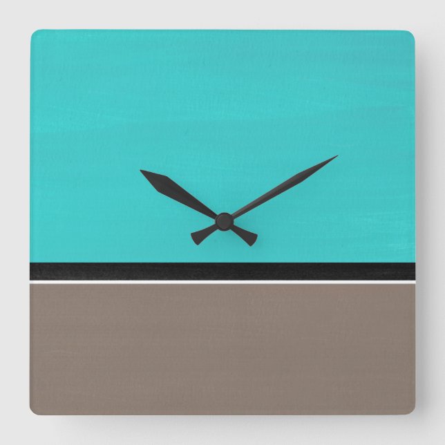 Turquoise Taupe Modern Square Wall Clock (Front)
