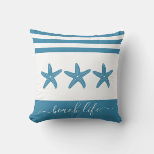 Turquoise teal 3 starfish beach life modern script cushion