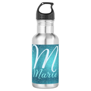 Turquoise teal agate aqua monogram add letter text 532 ml water bottle