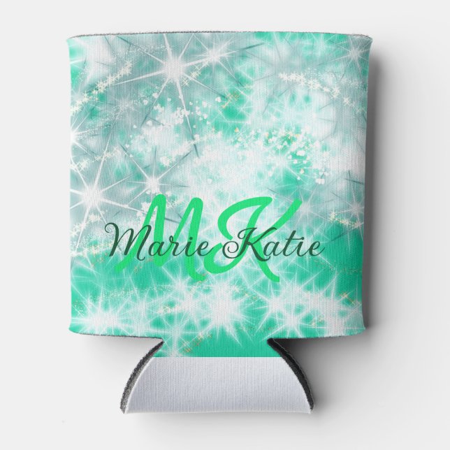Turquoise teal agate aqua monogram add letter text can cooler (Front)
