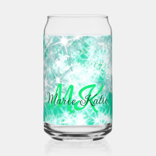 Turquoise teal agate aqua monogram add letter text can glass