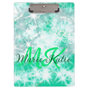 Turquoise teal agate aqua monogram add letter text clipboard