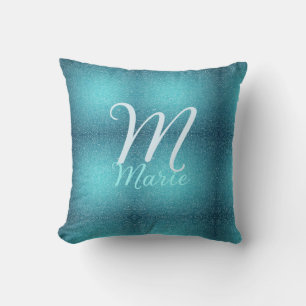 Turquoise teal agate aqua monogram add letter text cushion