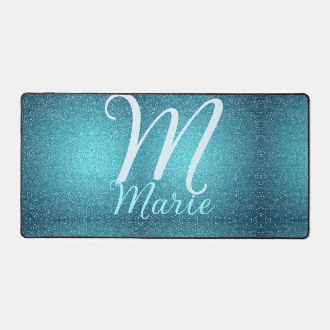Turquoise teal agate aqua monogram add letter text desk mat (Front)