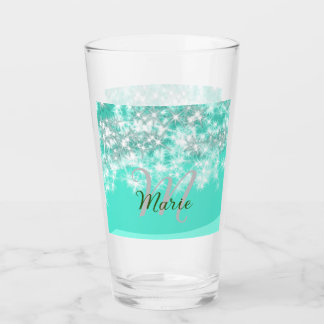 Turquoise teal agate aqua monogram add letter text glass