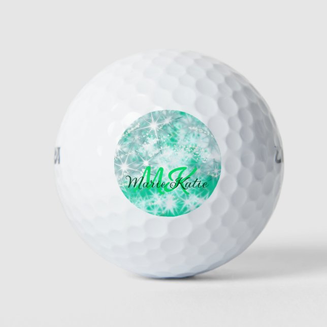 Turquoise teal agate aqua monogram add letter text golf balls (Front)