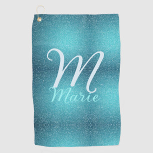 Turquoise teal agate aqua monogram add letter text golf towel