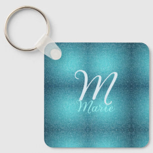 Turquoise teal agate aqua monogram add letter text key ring