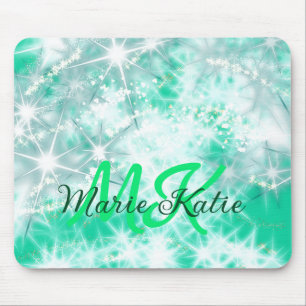 Turquoise teal agate aqua monogram add letter text mouse pad