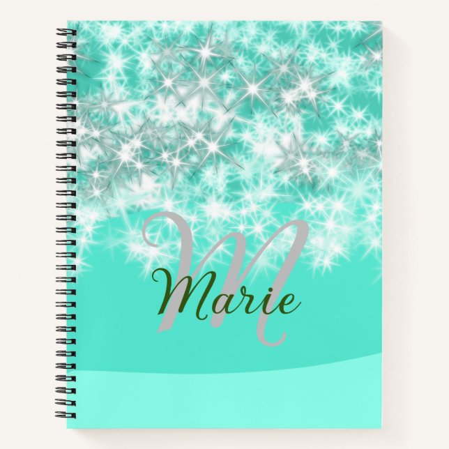 Turquoise teal agate aqua monogram add letter text notebook (Front)