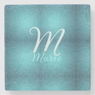 Turquoise teal agate aqua monogram add letter text stone coaster