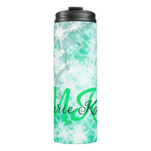 Turquoise teal agate aqua monogram add letter text thermal tumbler