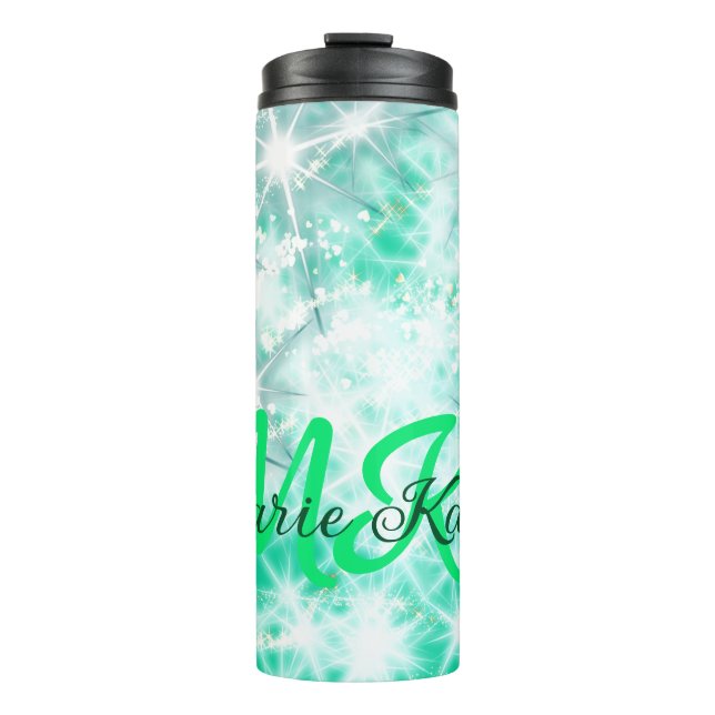 Turquoise teal agate aqua monogram add letter text thermal tumbler (Front)