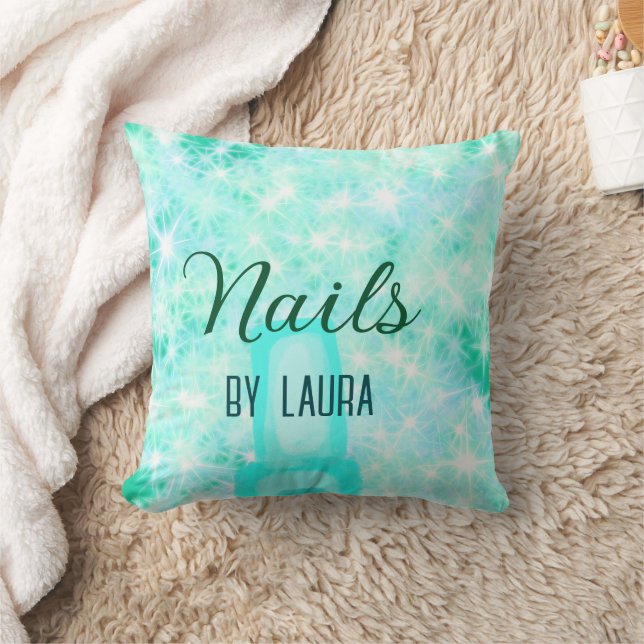 Turquoise teal agate aqua nails add name website q cushion (Blanket)