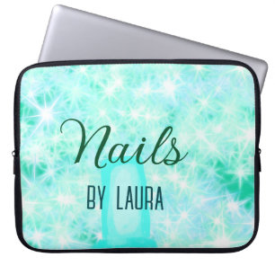 Turquoise teal agate aqua nails add name website q laptop sleeve