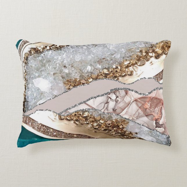 Turquoise Teal Agate Gold Glitter Decorative Cushion (Front)