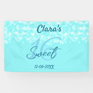 Turquoise teal agate sweet 16 birthday add name da banner