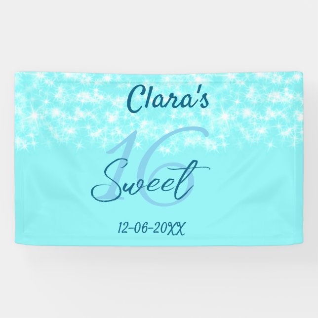 Turquoise teal agate sweet 16 birthday add name da banner (Horizontal)