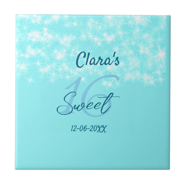 Turquoise teal agate sweet 16 birthday add name da ceramic tile (Front)