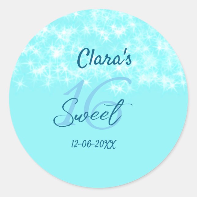 Turquoise teal agate sweet 16 birthday add name da classic round sticker (Front)