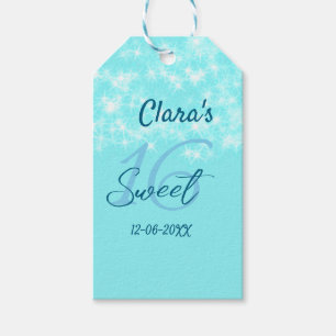 Turquoise teal agate sweet 16 birthday add name da gift tags