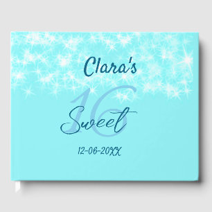 Turquoise teal agate sweet 16 birthday add name da guest book