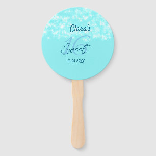 Turquoise teal agate sweet 16 birthday add name da hand fan