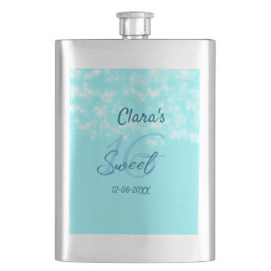 Turquoise teal agate sweet 16 birthday add name da hip flask