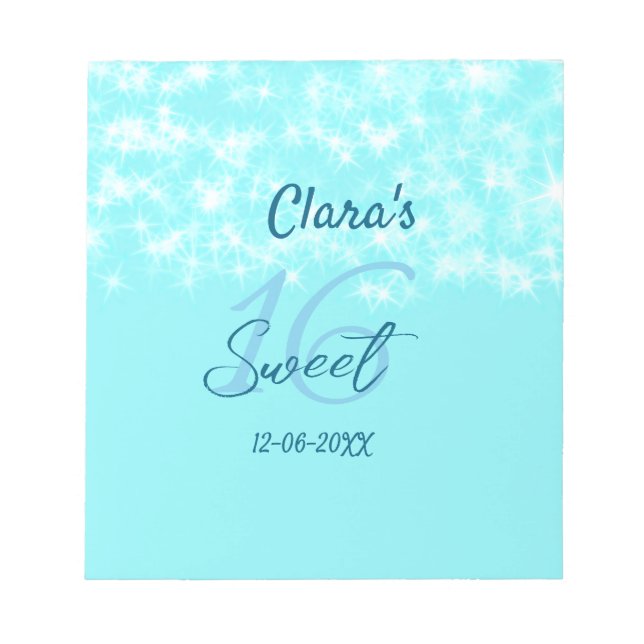 Turquoise teal agate sweet 16 birthday add name da notepad (Front)