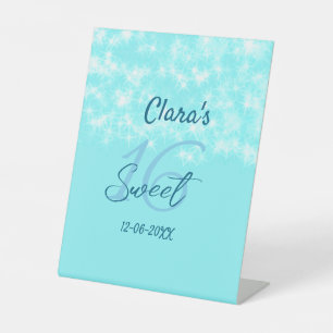 Turquoise teal agate sweet 16 birthday add name da pedestal sign