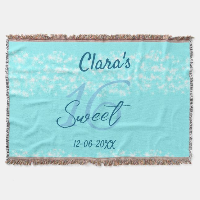 Turquoise teal agate sweet 16 birthday add name da throw blanket (Front)