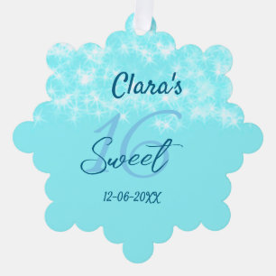 Turquoise teal agate sweet 16 birthday add name da tree decoration card