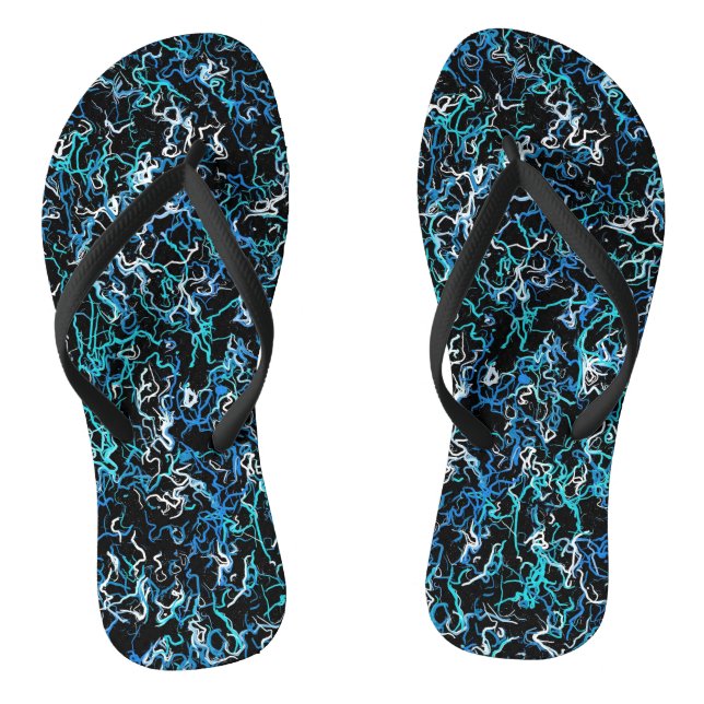 Turquoise, Teal and Black Abstract  Thongs (Footbed)