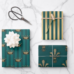 Turquoise - Teal and Gold Paris Theme Wrapping Paper Sheet