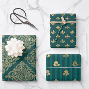 Turquoise - Teal and Gold Paris Wrapping Paper Sheet