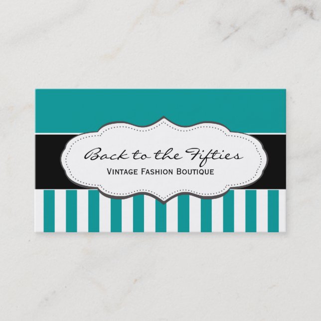 Turquoise / Teal and White Striped Business Cards (Front)