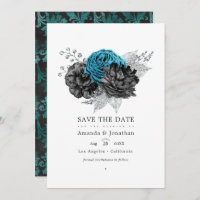 Turquoise - Teal Black and Silver Floral Wedding