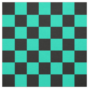 Turquoise Teal Black Chequered Pattern Textile Fabric