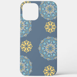 Turquoise Teal Blue an yellow Mandala Art Pattern iPhone 12 Pro Max Case
