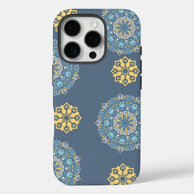 Turquoise Teal Blue an yellow Mandala Art Pattern  Case-Mate iPhone Case (Back)
