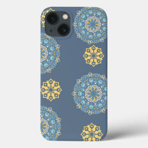 Turquoise Teal Blue an yellow Mandala Art Pattern iPhone 13 Case