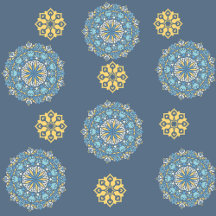 Turquoise Teal Blue an yellow Mandala Art Pattern 