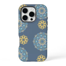 Turquoise Teal Blue an yellow Mandala Art Pattern 