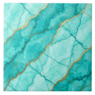 Turquoise Teal Blue and Gold Marble Ceramic Tile