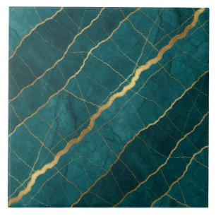 Turquoise Teal Blue and Gold Marble Ceramic Tile