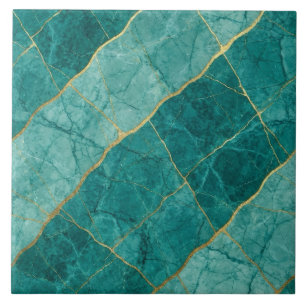 Turquoise Teal Blue and Gold Marble Ceramic Tile