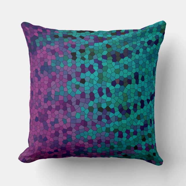 Turquoise Teal Blue and Purple Violet Mosaic Cushion (Front)