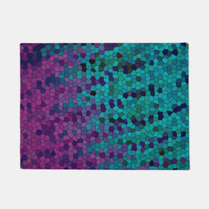Turquoise Teal Blue and Purple Violet Mosaic Doormat