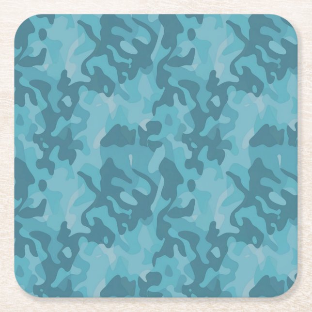 Turquoise Teal Blue Camo Coaster Set (Front)