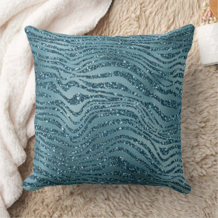 Turquoise Teal Blue Glitter Zebra Print          Cushion